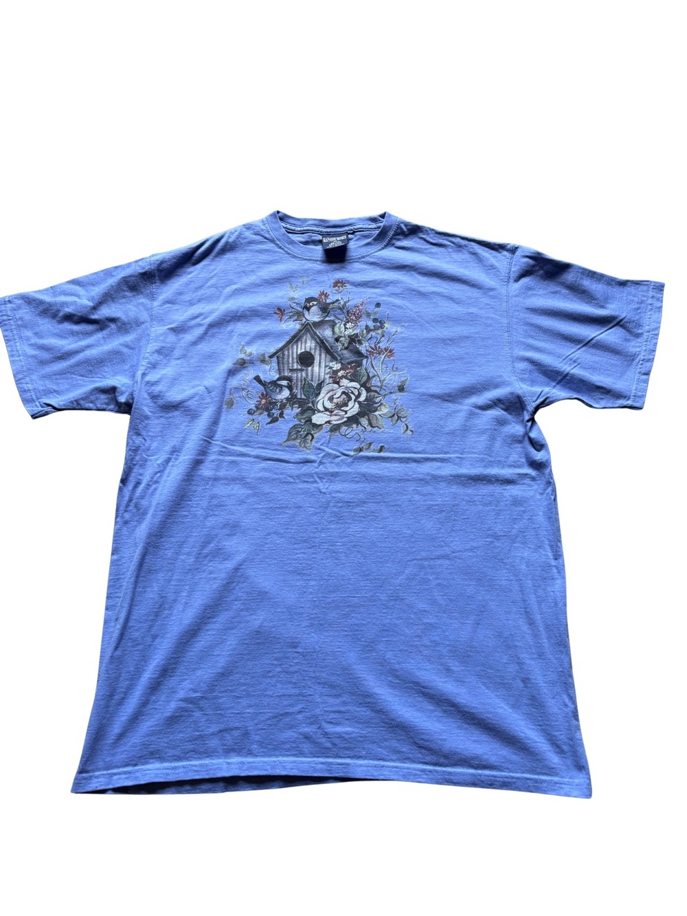 Lands' End Blue Short-Sleeve Tee with Birdhouse & Floral Graphic